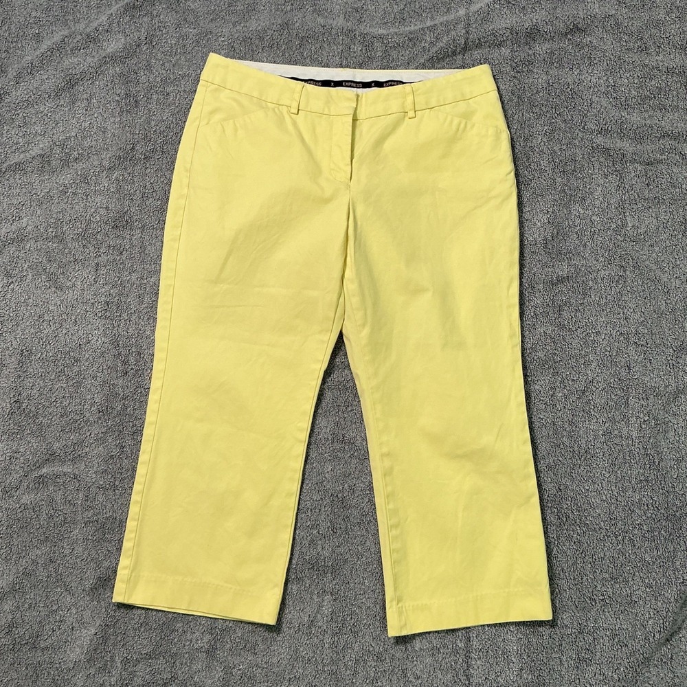 Express Editor Yellow Crop Pants Womens 8 Cotton Straight Leg Chino‎ Trousers